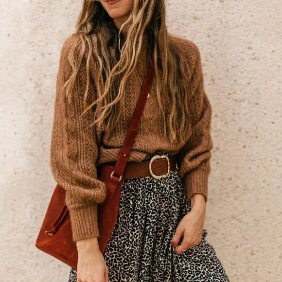 NEW Sezane Scarlett Jumper Tan Camel Sweater French Wool Mohair - Picture 2 of 11